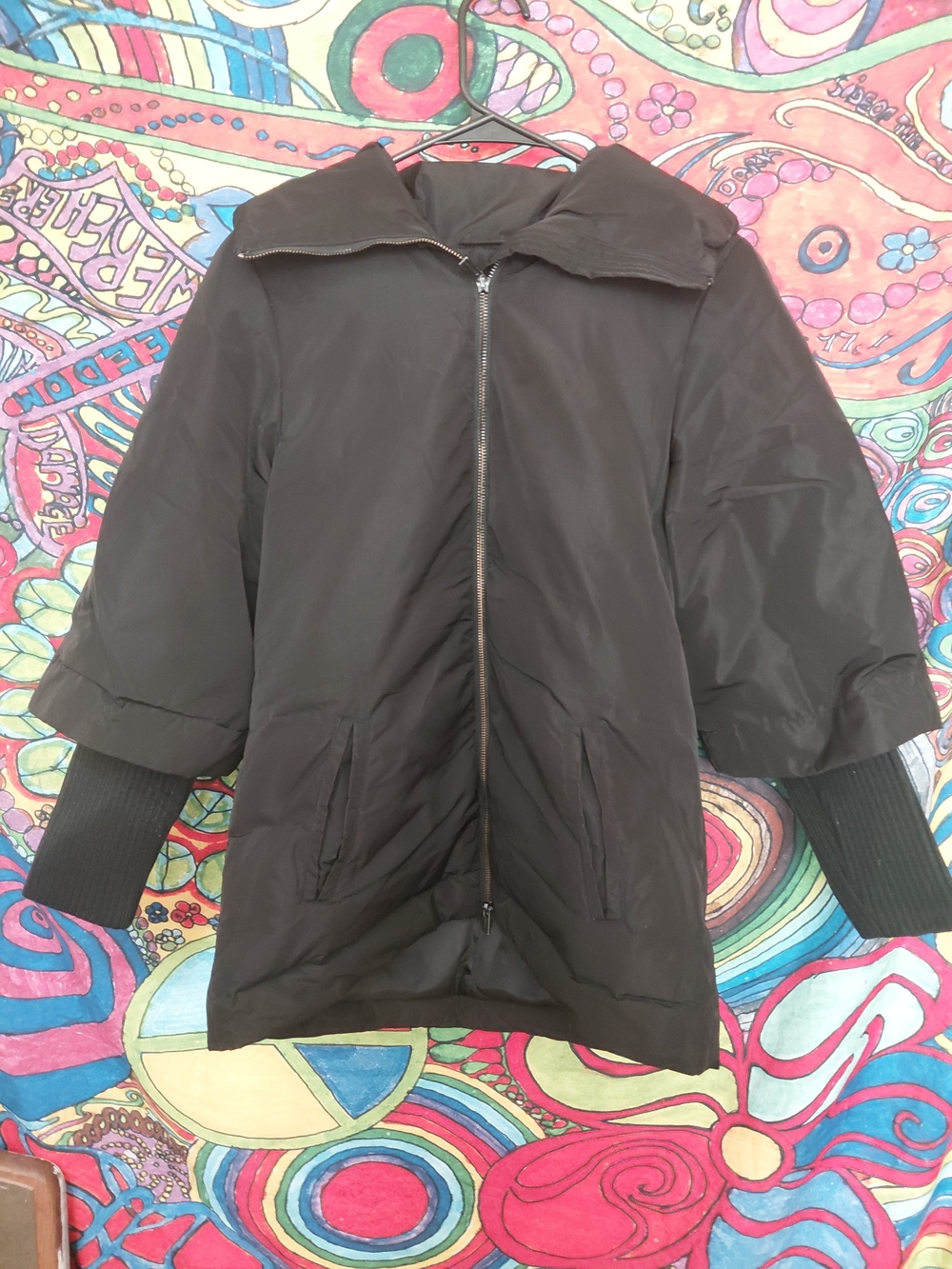 Kenneth Cole New York Black Short Puffer Coat with Ribbed Cuffs